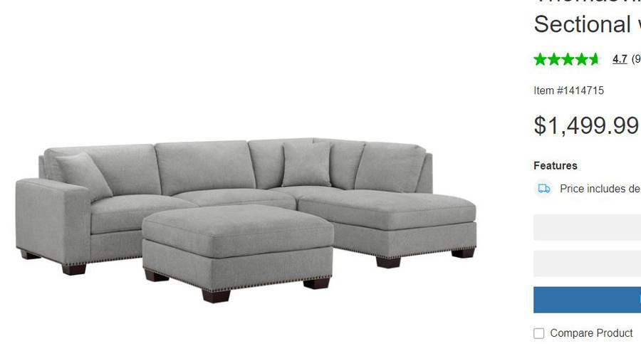 Thomasville artesia fabric sectional shop with ottoman