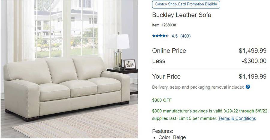 Buckley leather outlet sofa costco