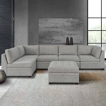 Thomasville 6pc modular fabric online sectional with ottoman