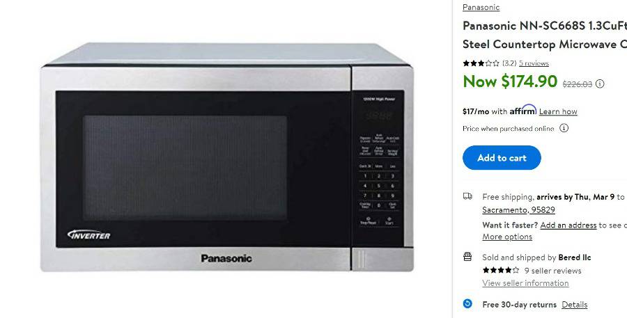 Panasonic 1.3CuFt Stainless Steel shops Countertop Microwave Oven NN-SC668S