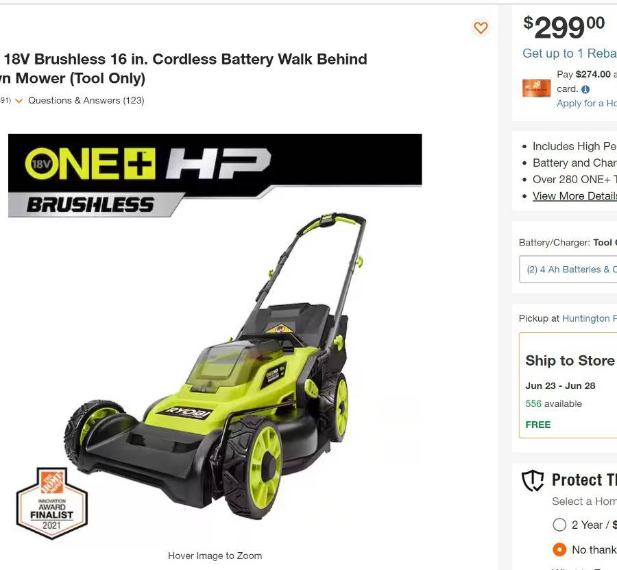 ONE+ HP 18V Brushless 16 in. Cordless Battery Walk Behind Push Lawn Mower  with (2) 4.0 Ah Batteries and (1) Charger