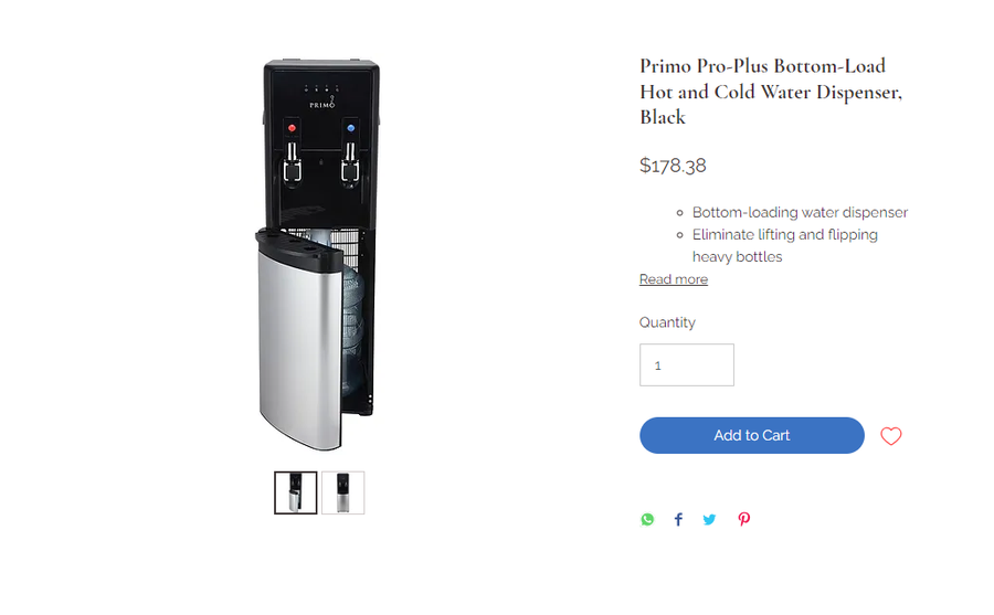 Primo Pro-Plus Bottom-Load Hot and Cold Water Dispenser, Black