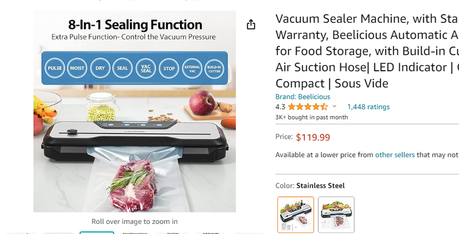 Beelicious Food Sealer, Vacuum Sealer Machine with Starter Kit and 2-year  Warranty, Automatic Air Sealing Food Sealer for Food Storage, with Build-in  Cutter,Air Suction Hose, LED Indicator