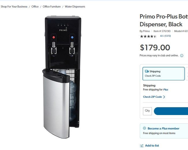 Primo Pro-Plus Bottom-Load Hot and Cold Water Dispenser, Black