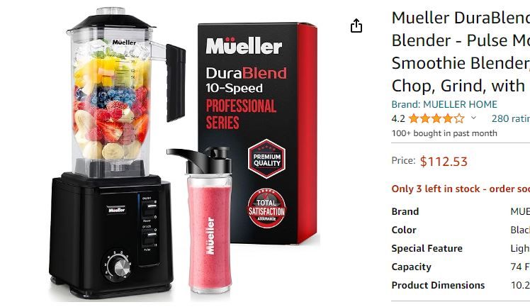 Mueller DuraBlend, 10-Speed 3.0hp Professional Series Blender