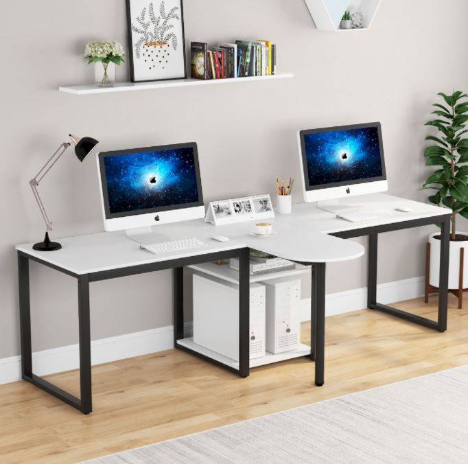 Tribesigns 94.5 inch Two Person Desk, Extra Long Double Computer Desk with  Storage Shelves